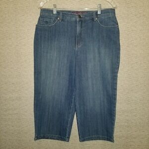 Gloria Vanderbilt Amanda Capri Blue Denim Jeans Sz 8 Slimming Skimmer High Rise